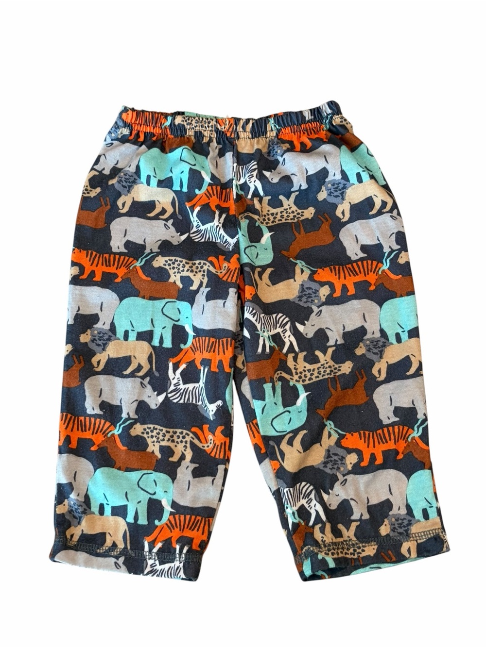 Kids Animal Print Pajama Pants - Navy with Teal & Orange
